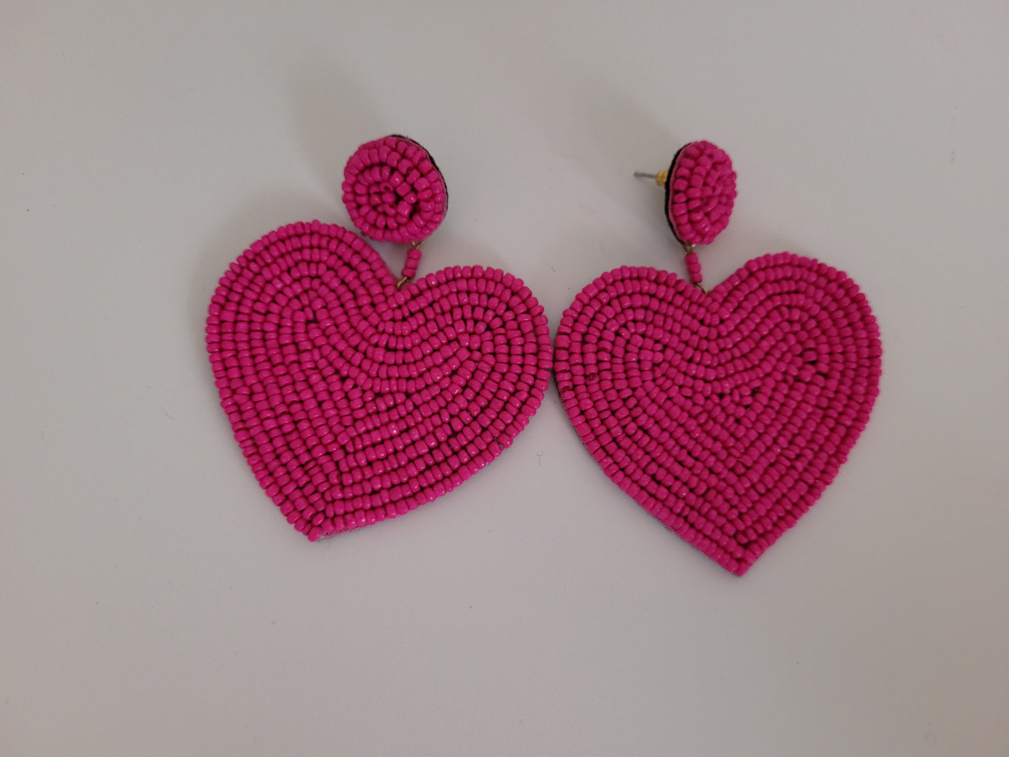 Beaded pink heart earrings