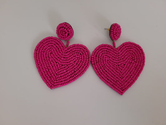 Beaded pink heart earrings