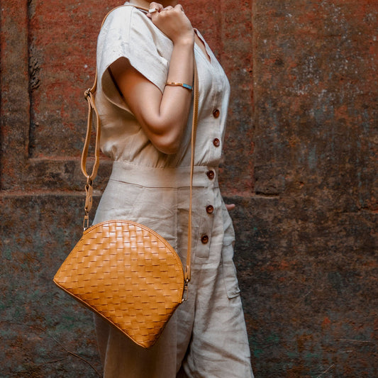 Small Halfmoon Handbag in Brown leather, Fog Leather, Sienna Leather, Black Leather or Woven Honey Leather, Burnt Sienna or Brown