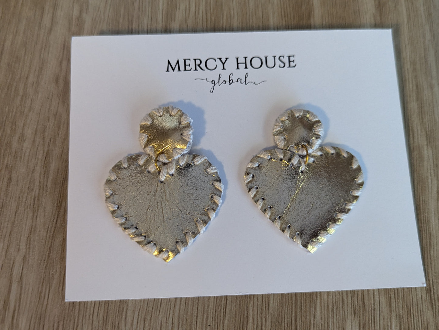 Leather Gold Heart Earrings