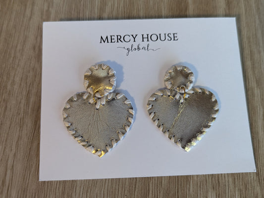 Leather Gold Heart Earrings