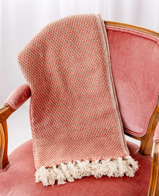 Orange diamond tassel throw rug cotton