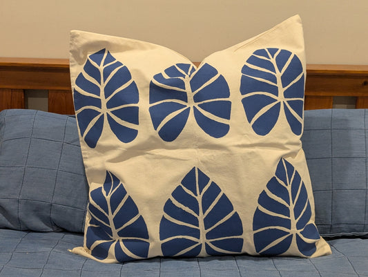 Large Blue Leaf hand block printed Floor Cushion