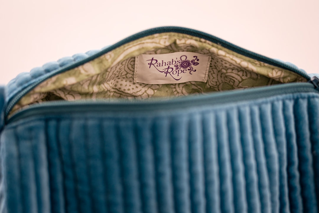 Velvet & Block Print Lined Cosmetic Pouch in 4 colours