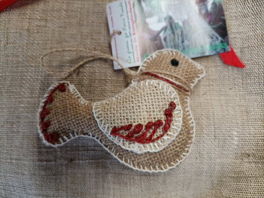 Jute Red Embroidered Dove Ornament