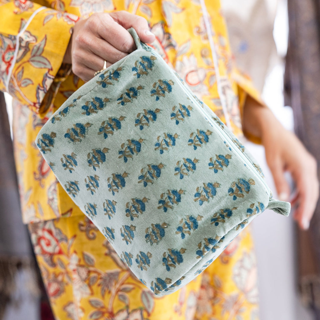 Floral Velvet Cosmetic Bags Mint or Grey
