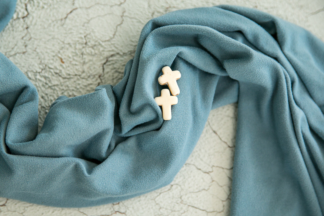 Med White Turquoise Cross Studs