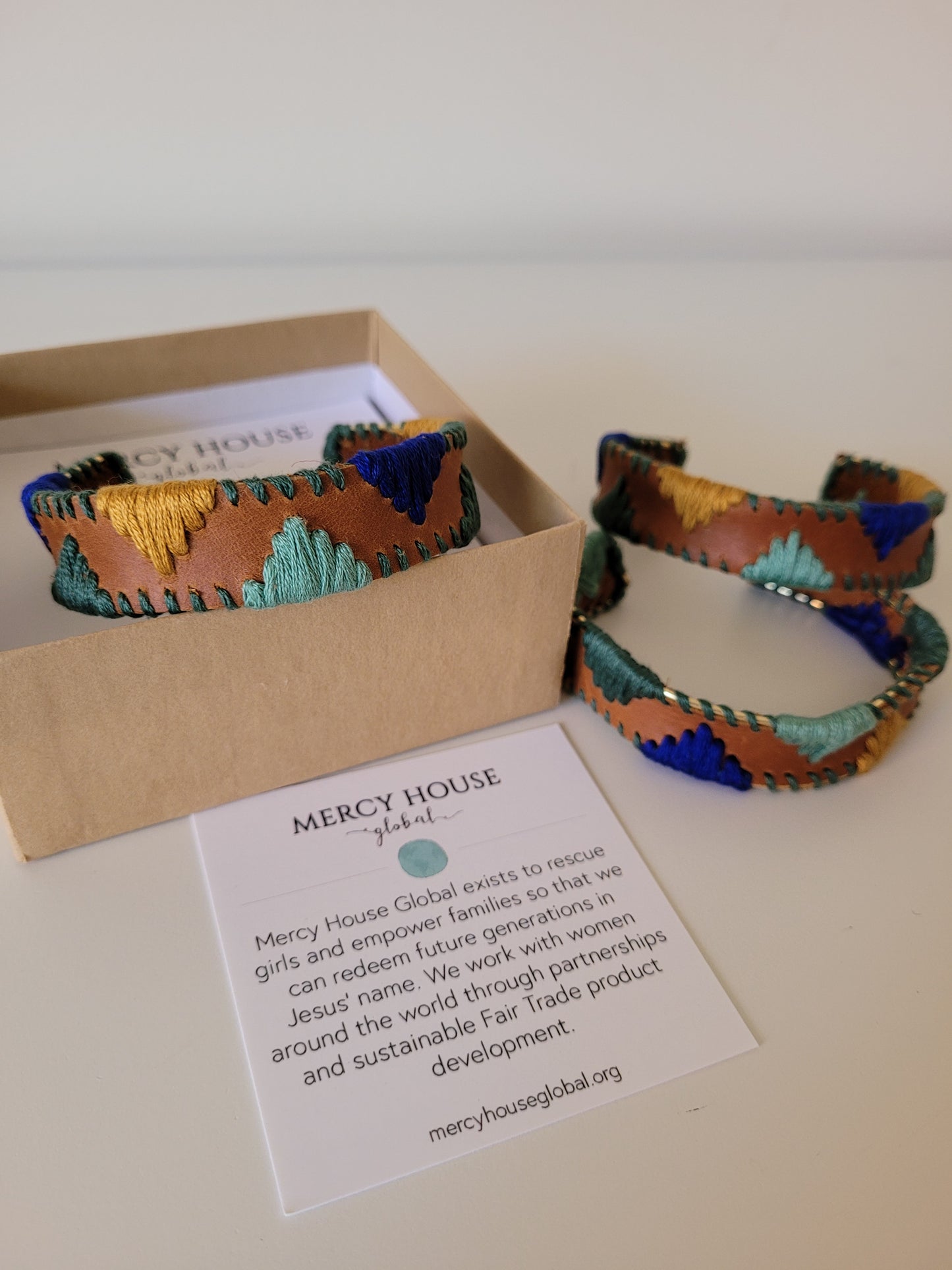 Leather Embroidered Cuff Bracelet