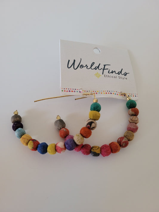 Kantha Linear Arc Earrings