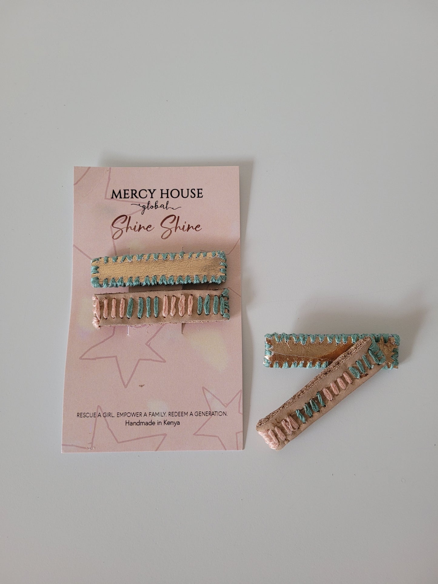 Stitched Gold Leather Hair Clips