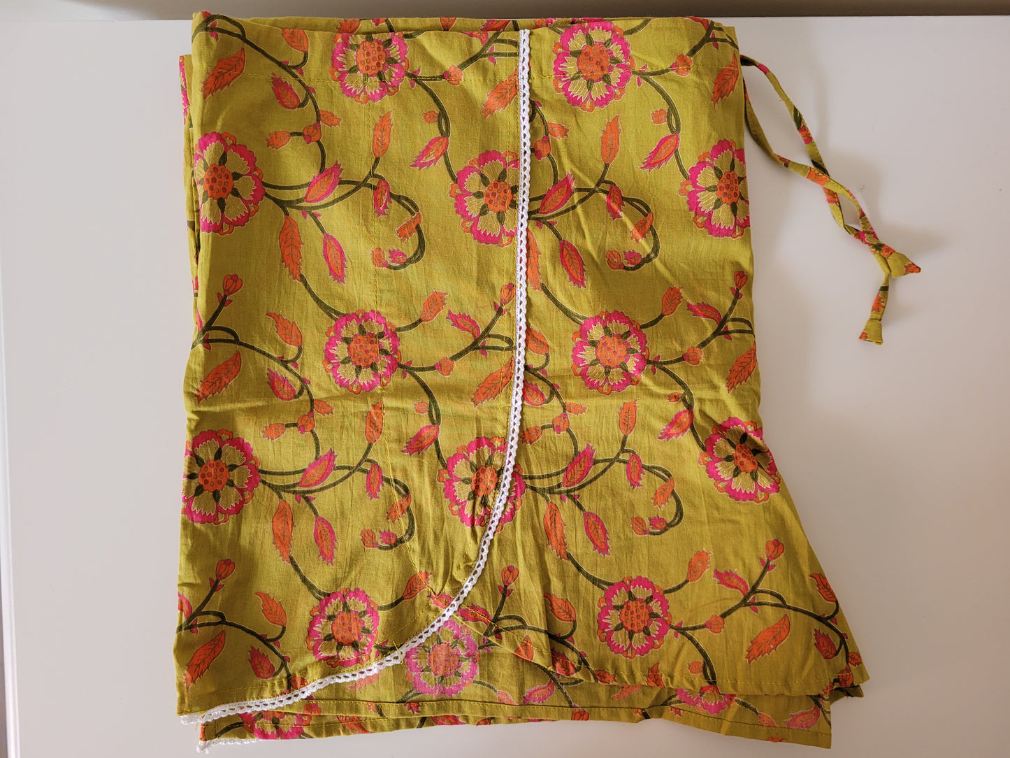 Fair Trade Ethical Floral Jammie Shorts Olive & Pink - Large