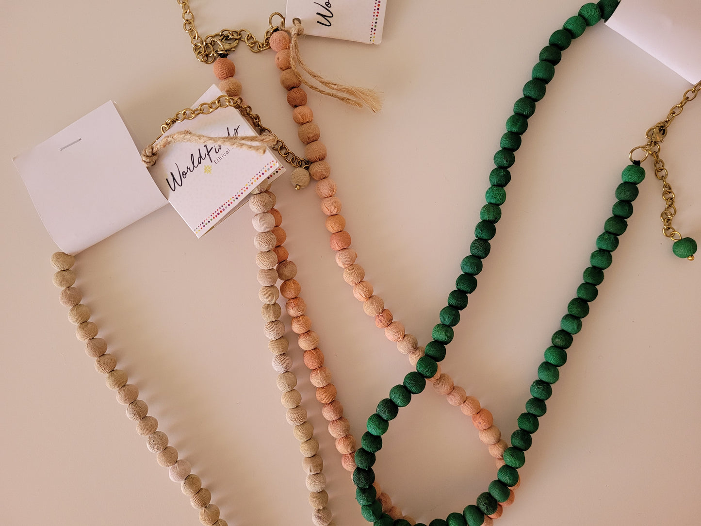 Kantha Chromatic Necklaces Teal, Salmon, Beige