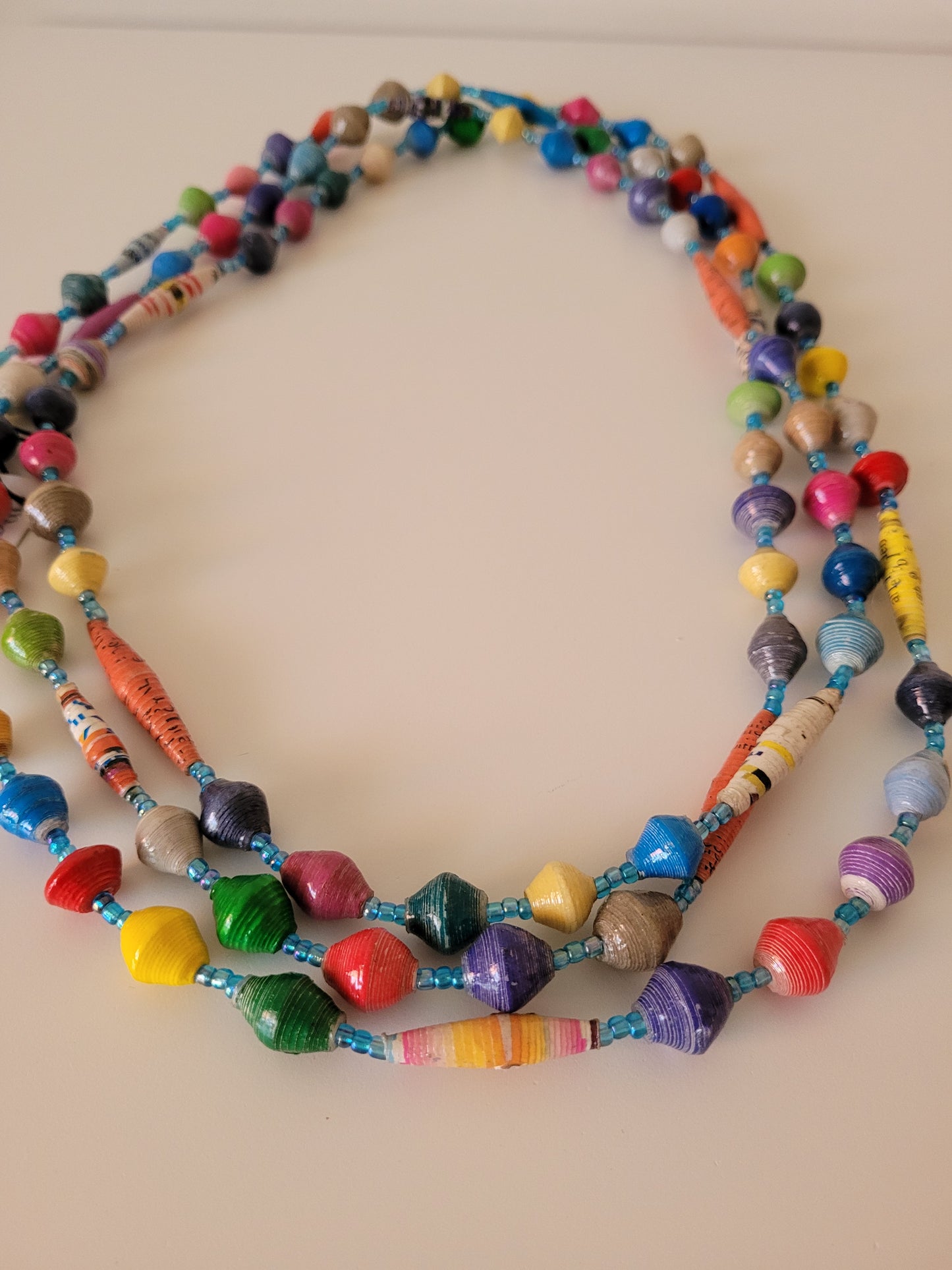 Extra Long multi-coloured Paper bead Necklace