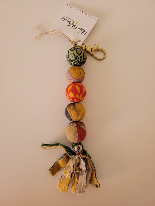 Kantha Bead Keyring Vertical