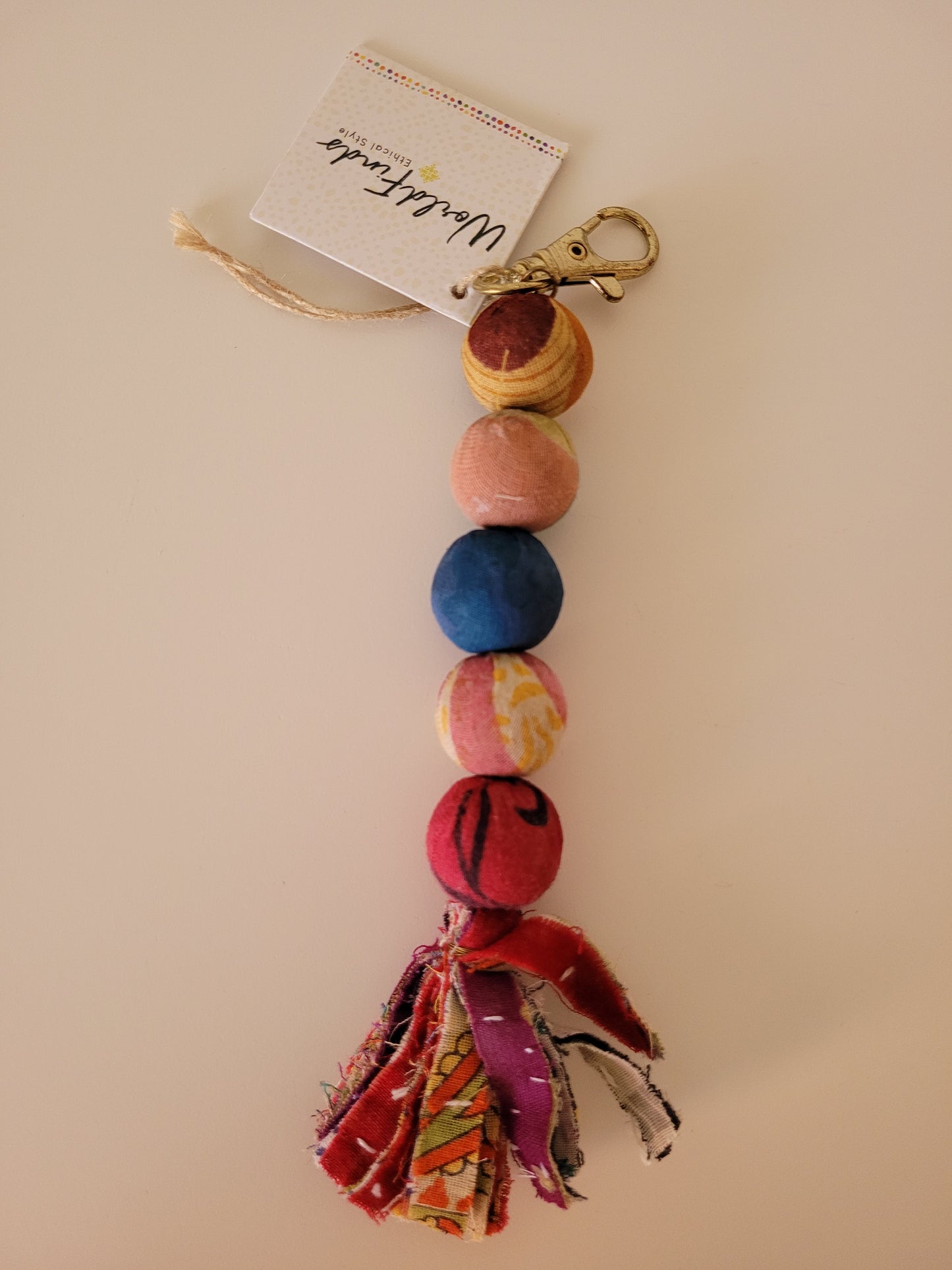 Kantha Bead Keyring Vertical
