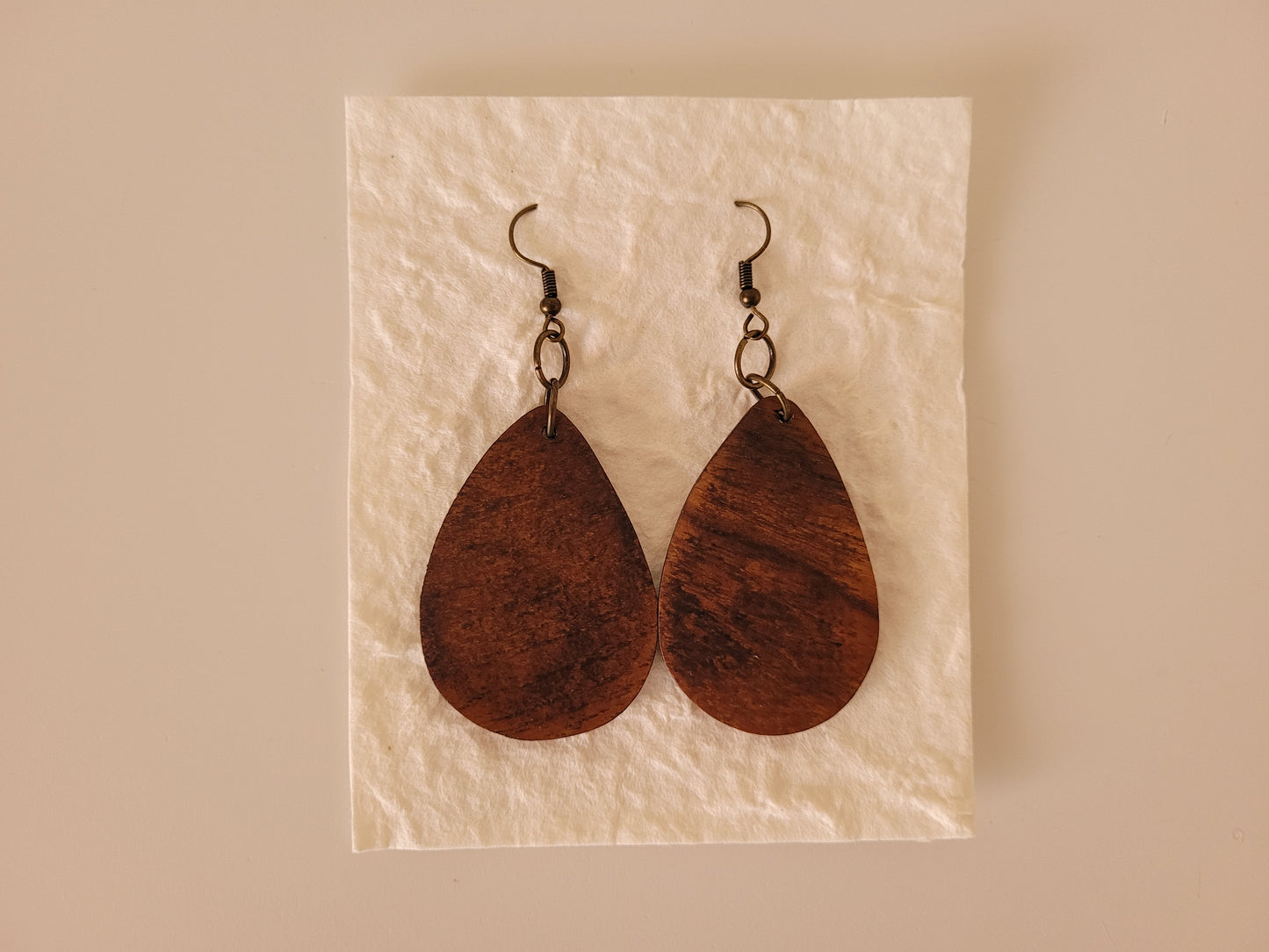 Wooden Tear Drop Earrings