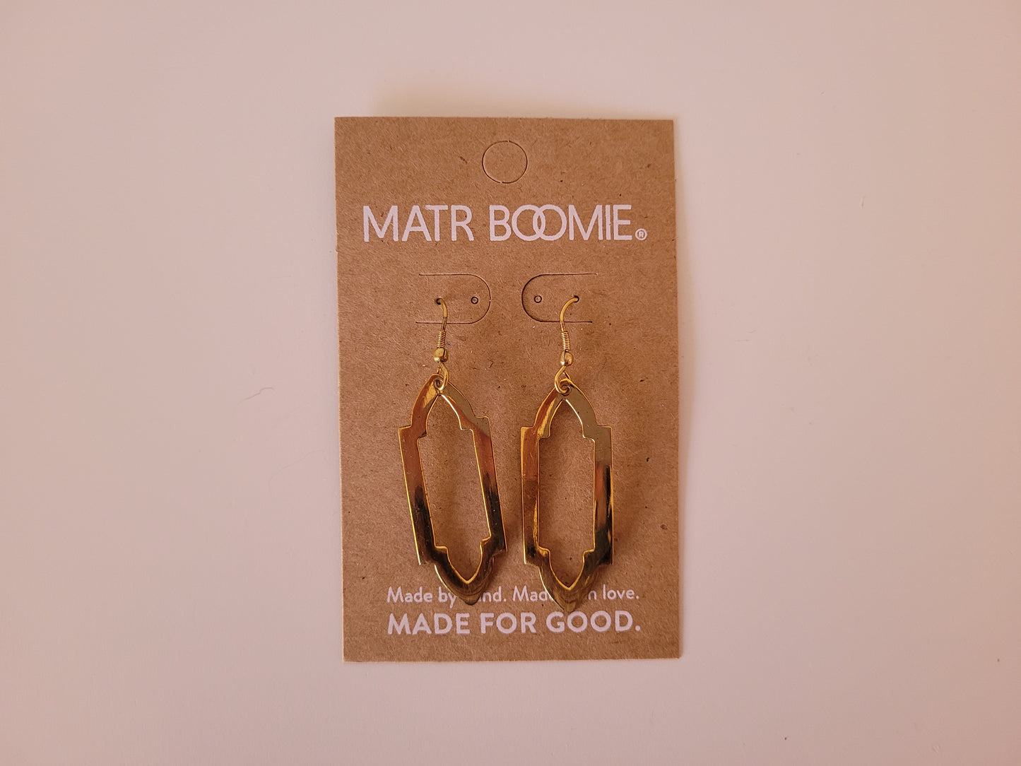 Ashram Window Design Earrings Gold Slim