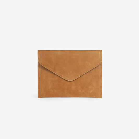 Kamala Leather Clutch in Canal blue Vines and Golden Yellow Flowers in Camel leather