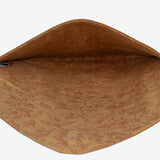 Kamala Leather Clutch in Canal blue Vines and Golden Yellow Flowers in Camel leather