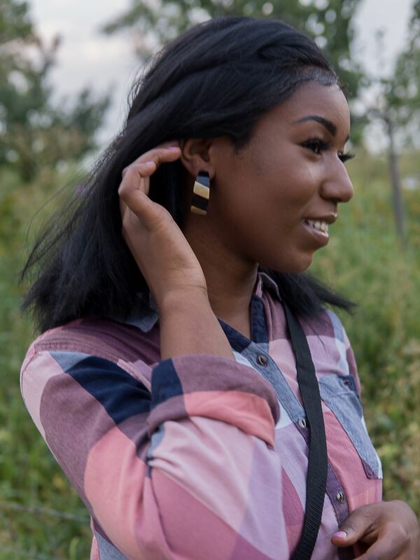 Retro Horn and Brass Striped Hoop Earrings