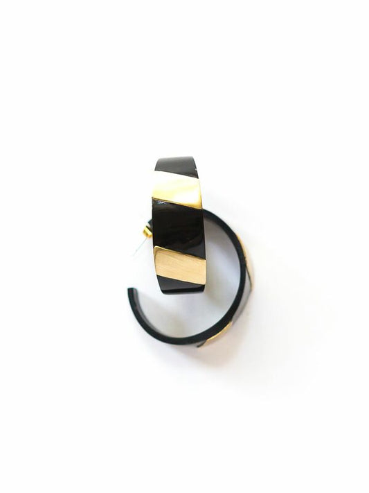 Retro Horn and Brass Striped Hoop Earrings