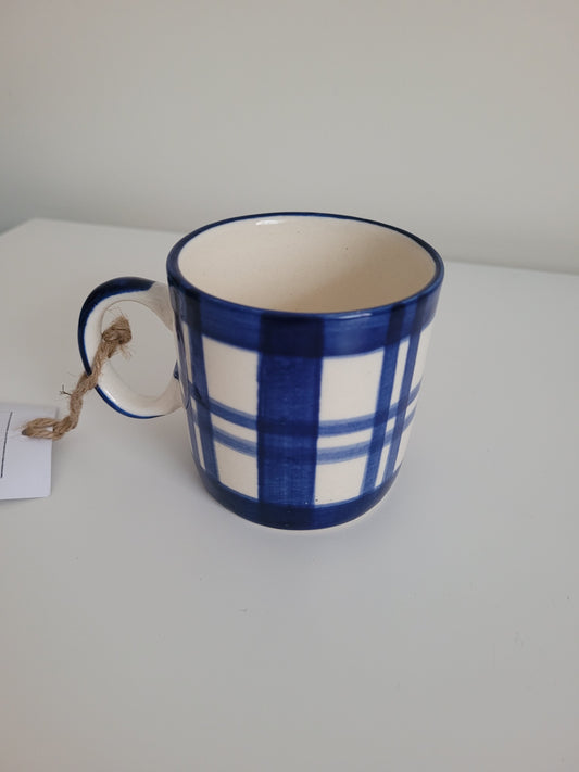 Indigo Plaid Ceramic Coffee Mug