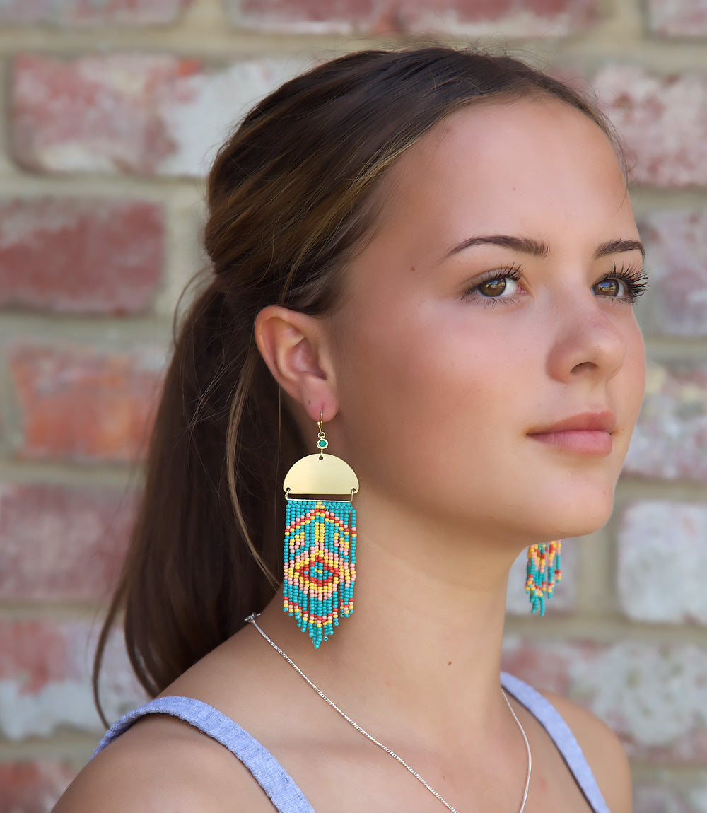 Wanderer - Beaded Tassel Earrings, Aqua or Navy/pink