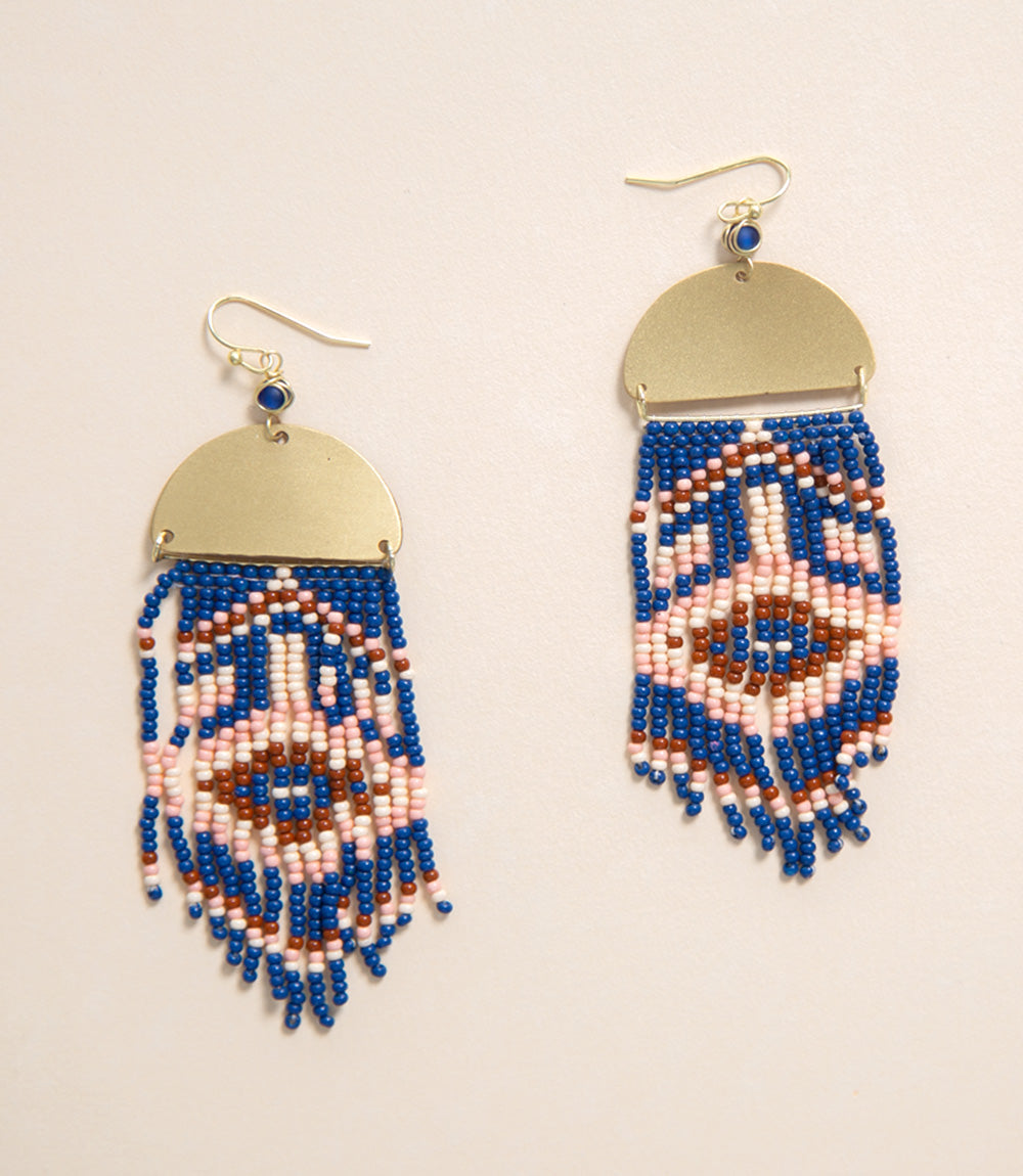 Wanderer - Beaded Tassel Earrings, Aqua or Navy/pink