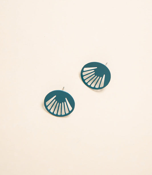 Deco - Fan Stud Earrings - Teal