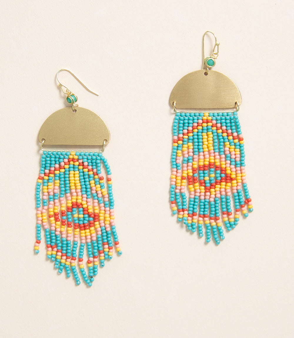 Wanderer - Beaded Tassel Earrings, Aqua or Navy/pink