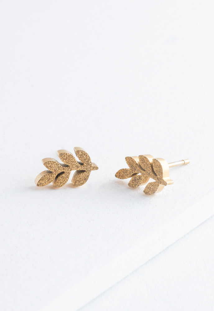 Frosted Rowen Leaf Stud Earring in gold