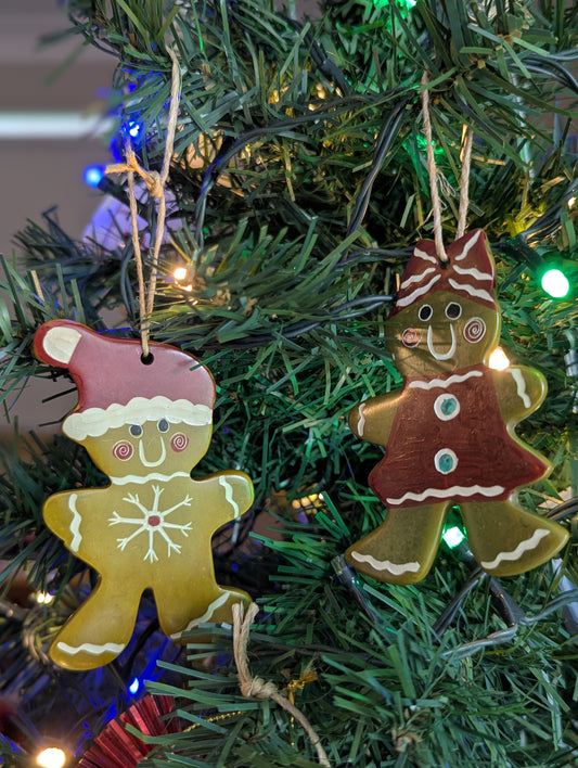 Gingerbread boys and girls soapstone Christmas ornaments