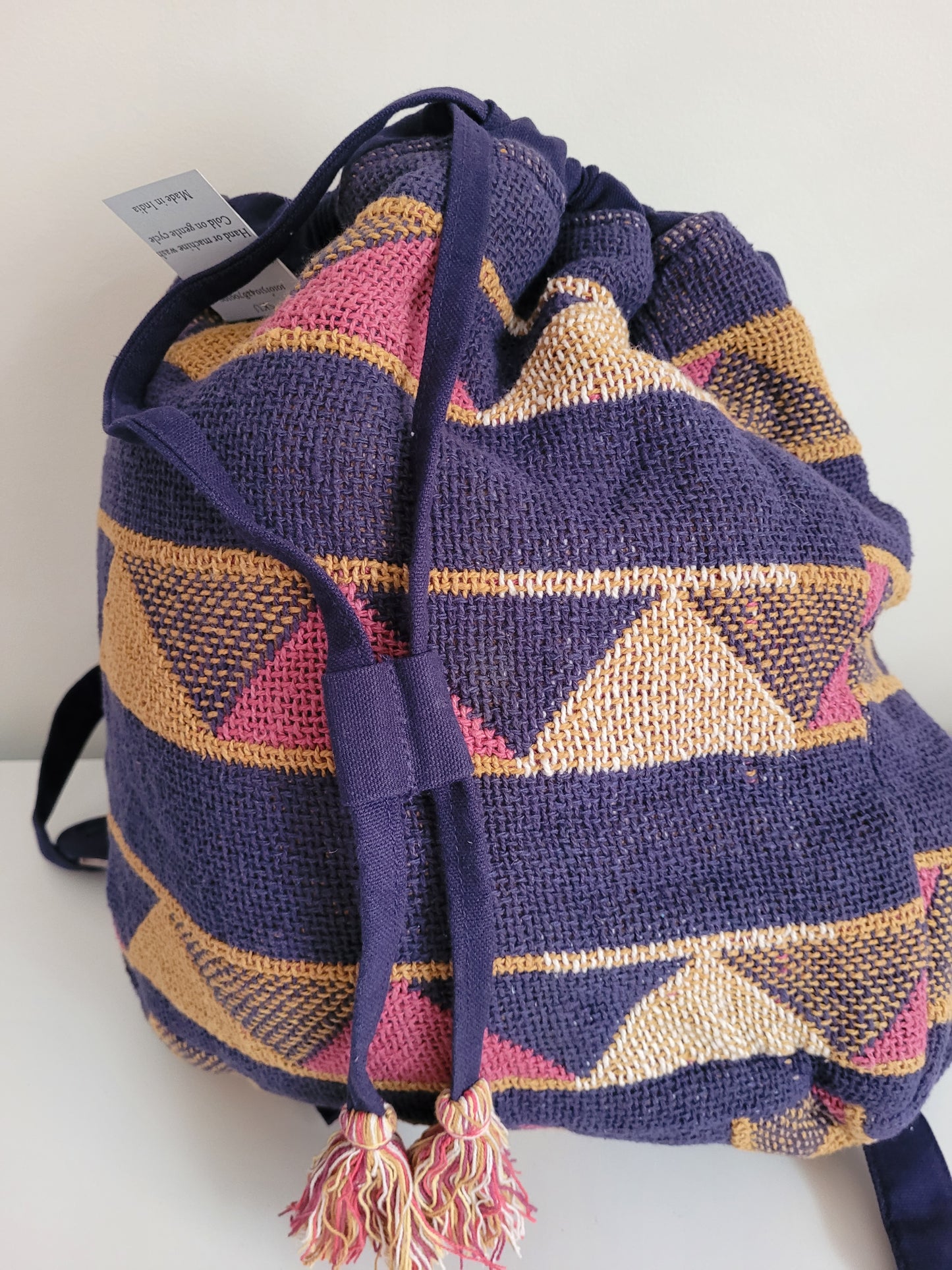 Woven cotton striped chevron bag