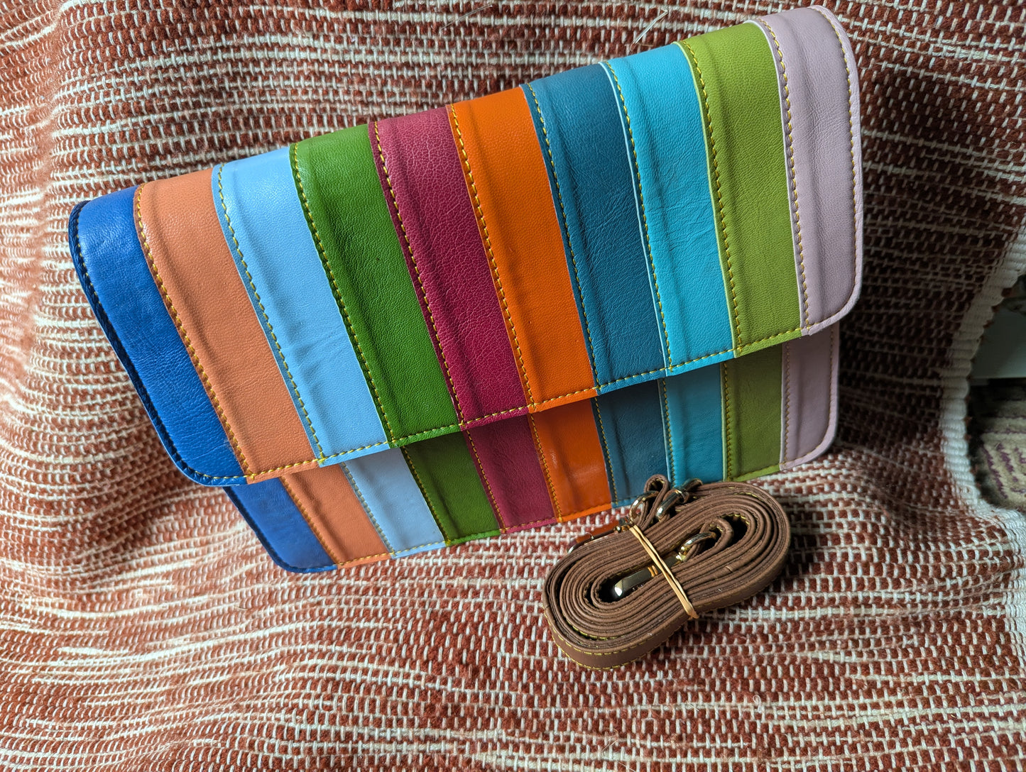 Rainbow Leather Crossbody Handbag or Clutch medium
