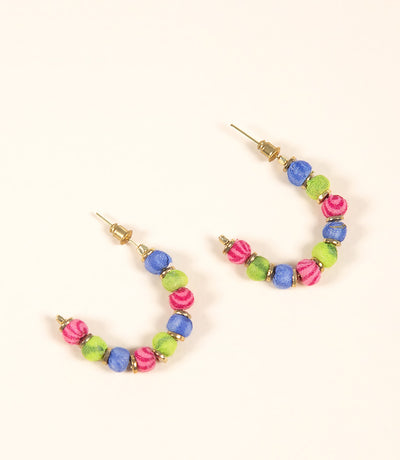 Upcycled Fabric Earrings 9 Bead Blue and Green