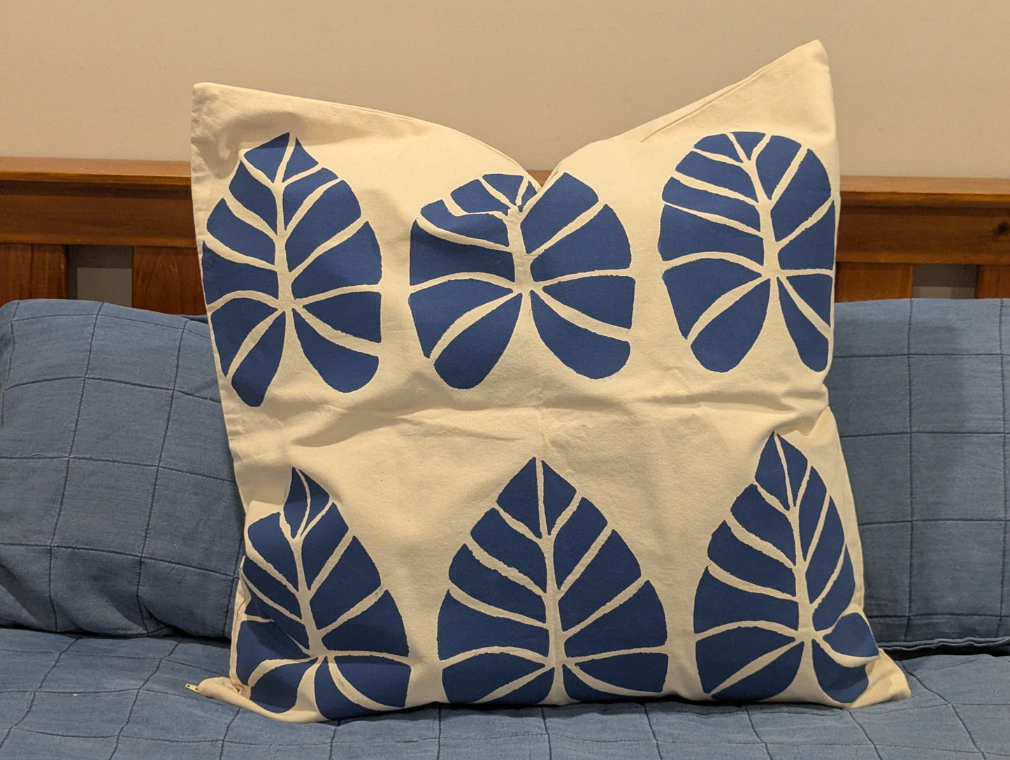 Large Blue Leaf hand block printed Floor Cushion