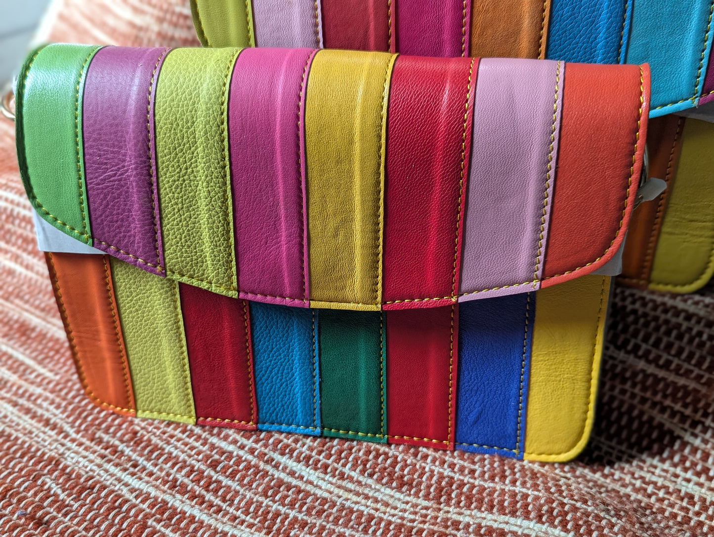 Rainbow Leather Crossbody Handbag or Clutch small