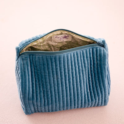 Velvet & Block Print Lined Cosmetic Pouch in 4 colours