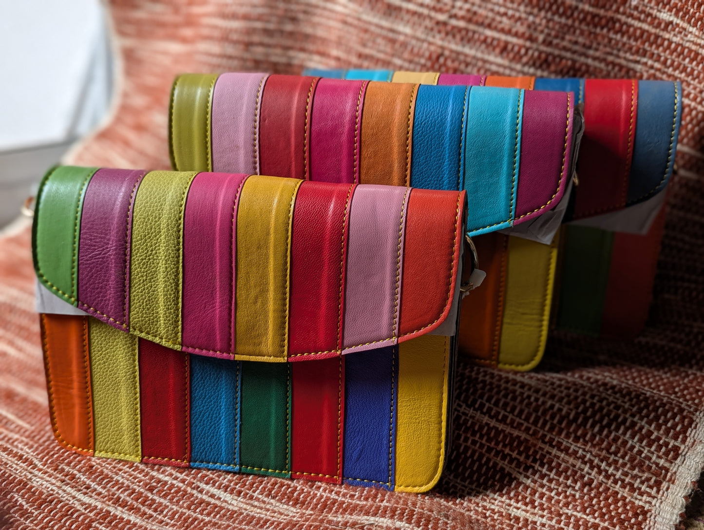 Rainbow Leather Crossbody Handbag or Clutch small