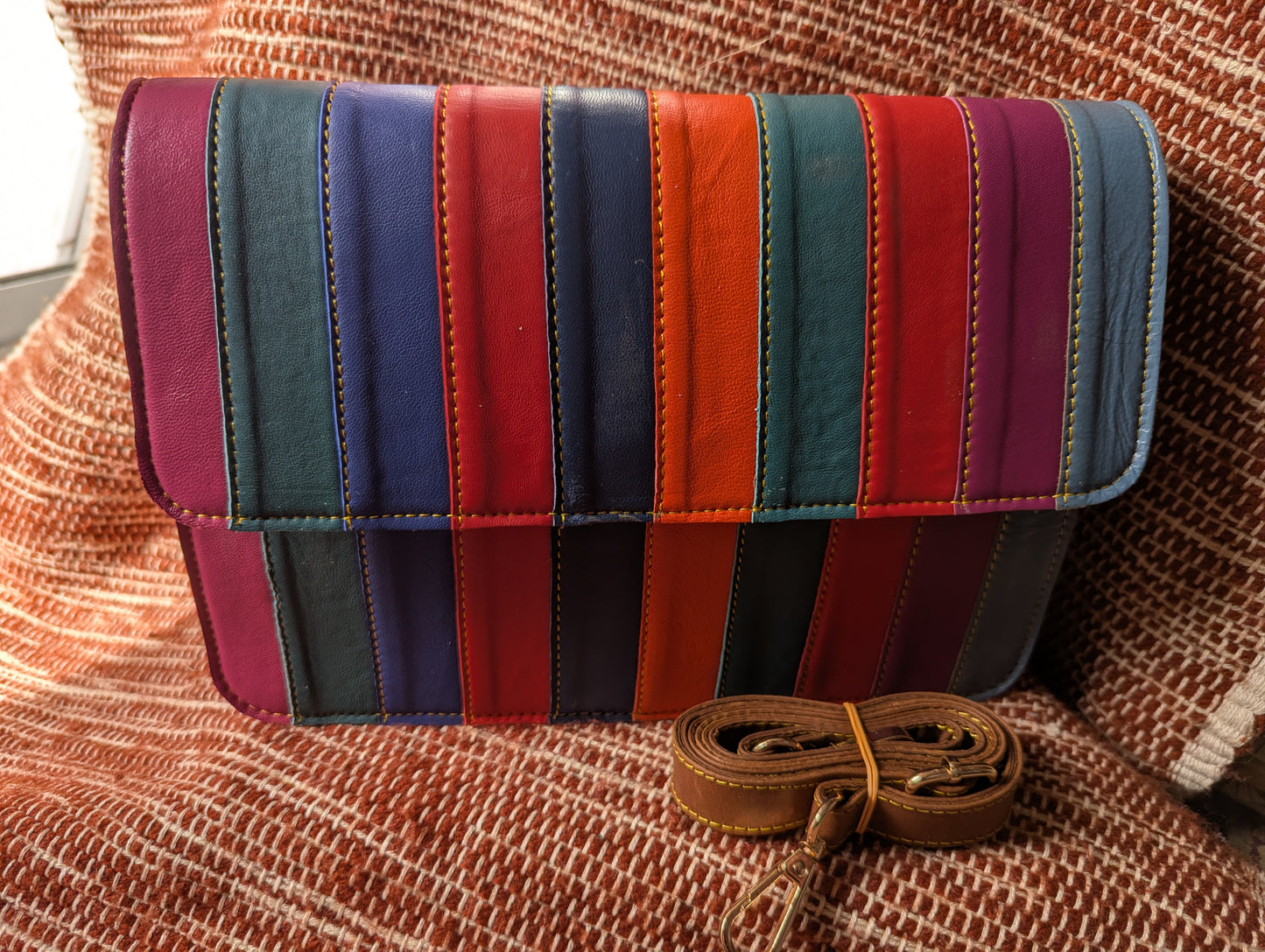 Rainbow Leather Crossbody Handbag or Clutch medium