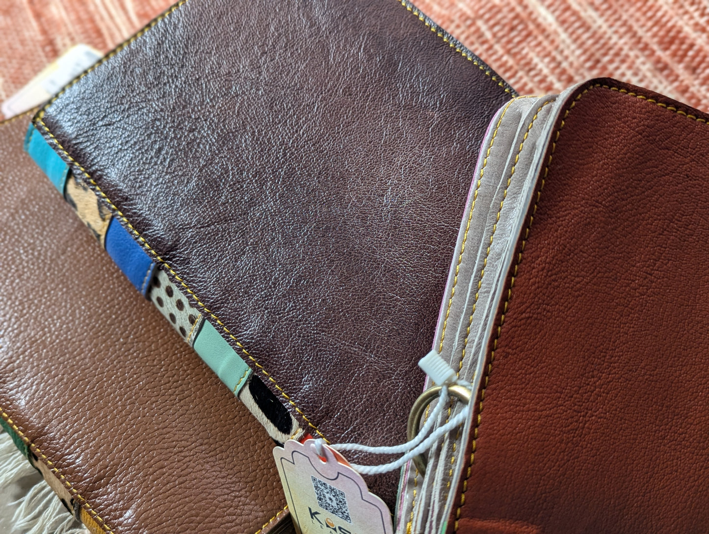 Rainbow Leather Crossbody Handbag or Clutch small  with animal hide
