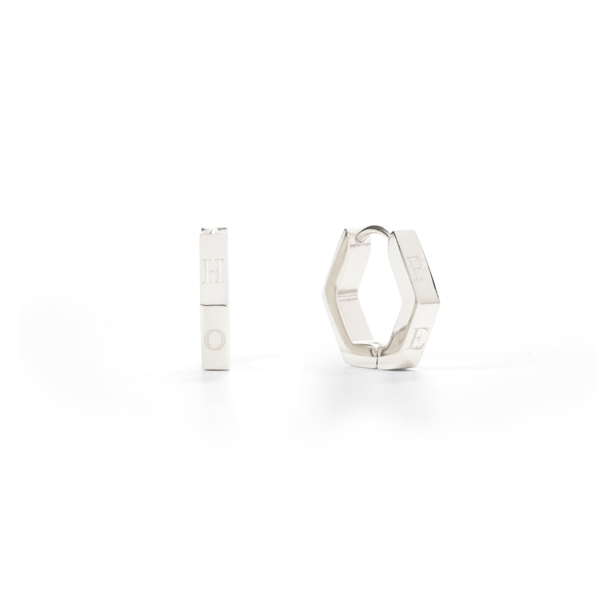 Hope in a Hexagon Huggie Earrings - Stainless Steel or Gold