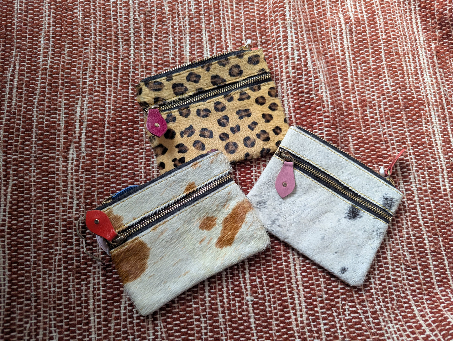 Cowhide and leather coin purse