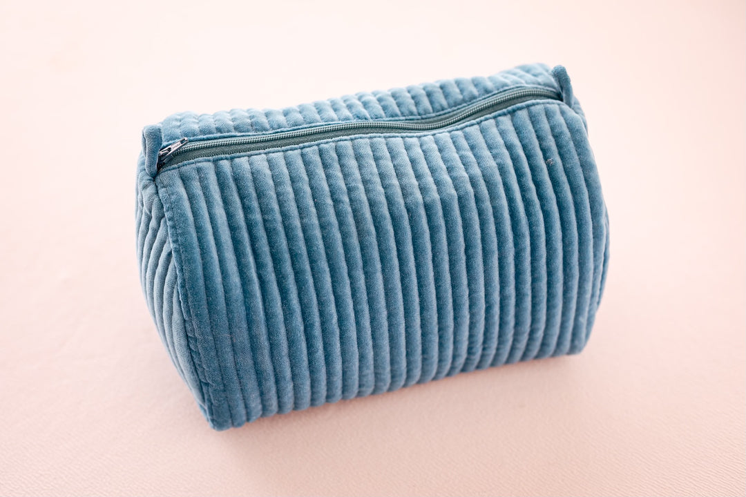 Velvet & Block Print Lined Cosmetic Pouch in 4 colours