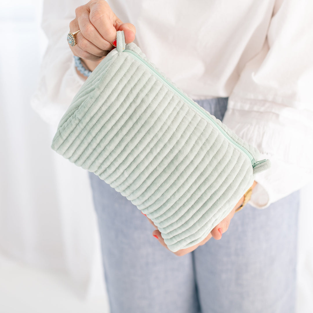 Velvet & Block Print Lined Cosmetic Pouch in 4 colours