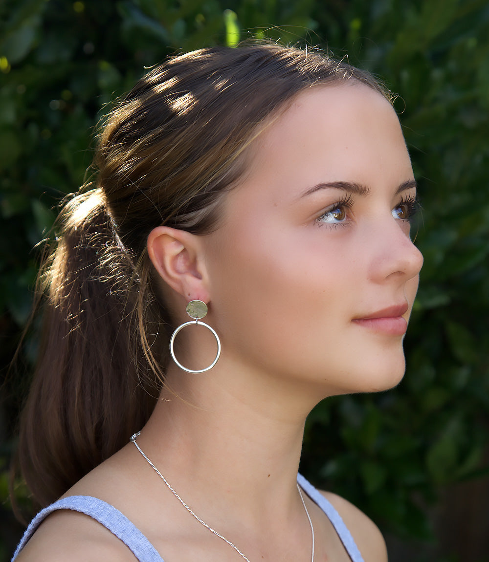 Deco hoop stud Earrings silver