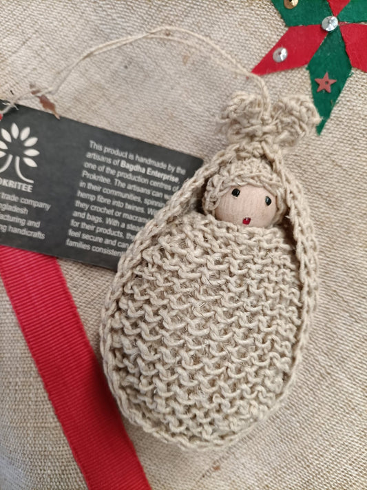 Jute baby in cradle ornament