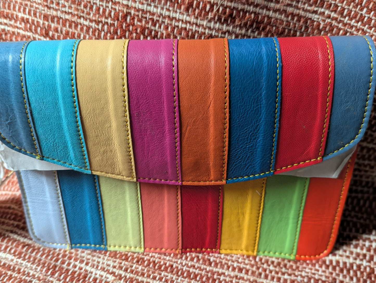 Rainbow Leather Crossbody Handbag or Clutch small