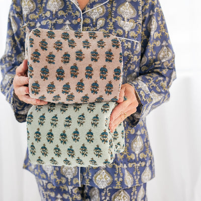 Floral Velvet Cosmetic Bags Mint or Grey