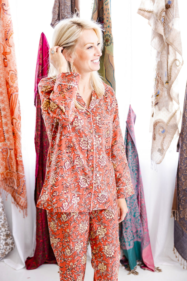 Cotton PJ Set Red or Blue